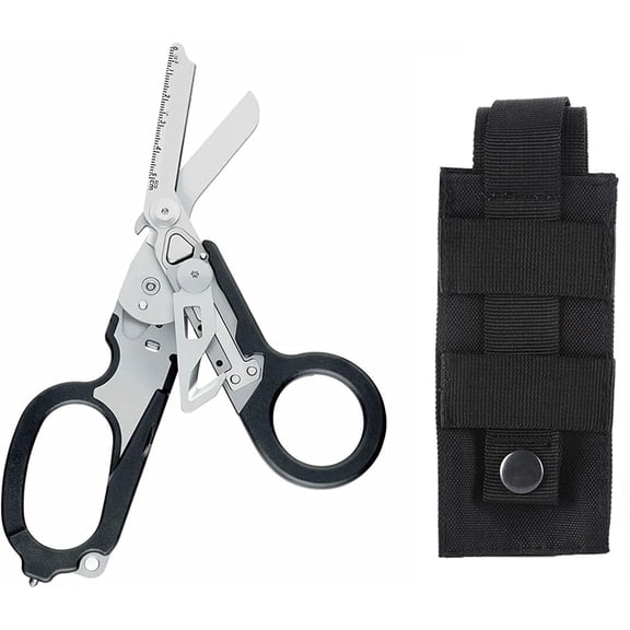 6 in 1 Emergency Response Shears, 6 Functions Scissors with Strap Cutter and Glass Breaker, Portable Pocket Multi Tool with Utility Holster (Square)