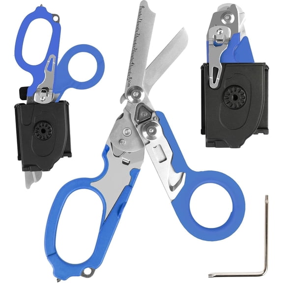6 in 1 Emergency Response Shears Emergency Scissors Tool Stainless Steel Foldable Scissors Pliers with Strap Cutter and Glass Default