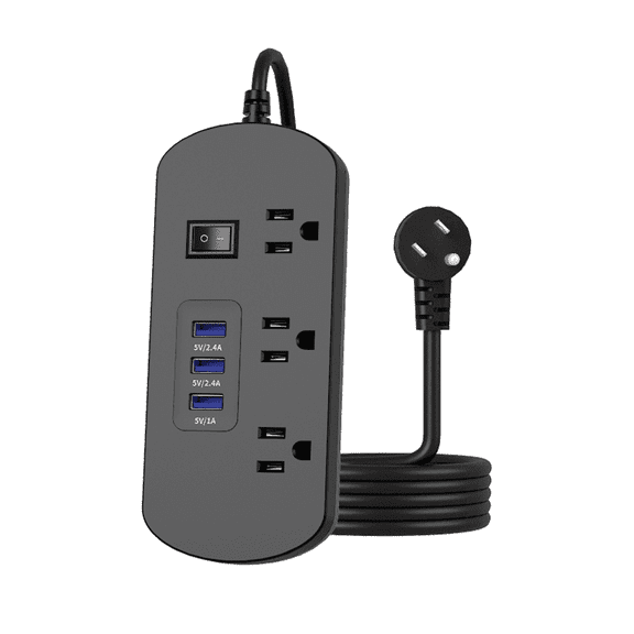 6-in-1 Flat Plug Power Strip 3 Spacious AC Outlets with 3USB Ports Power Strip Surge Protector with USB Ports Extension Cord with Multiple Outlets USB Wall Plug for Smartwatchs, Smartphones, Tablets