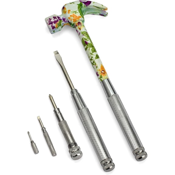 - 6 in 1 Floral Hammer and Screwdriver, Multifunction Claw Hammer Tool with Flower Print (Pattern 2)