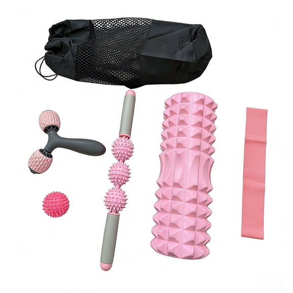 6-in-1 Foam Roller Set with Massage Stick, Y-Roller, Ball, Resistance Band and Carrying Bag for Deep Tissue Muscle Relief and Full-Body Fitness