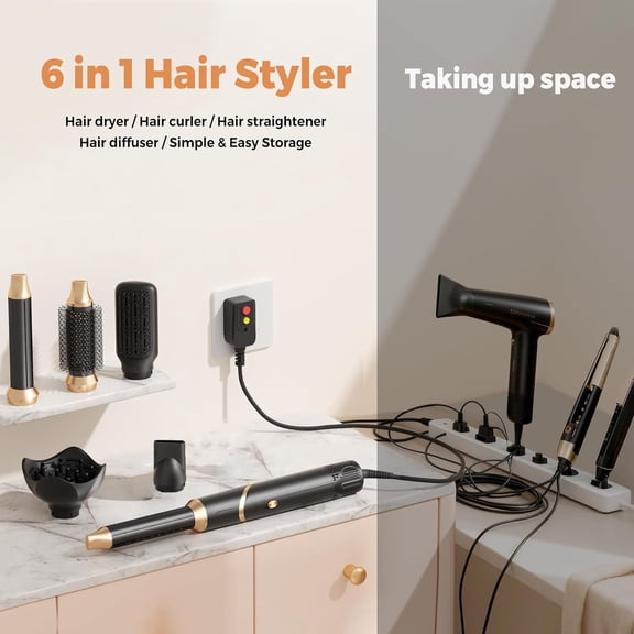 6 in 1 Foldable Hair Dryer Brush with Negative Ion Technology and Diffuser for Volumizing Straightening Curling