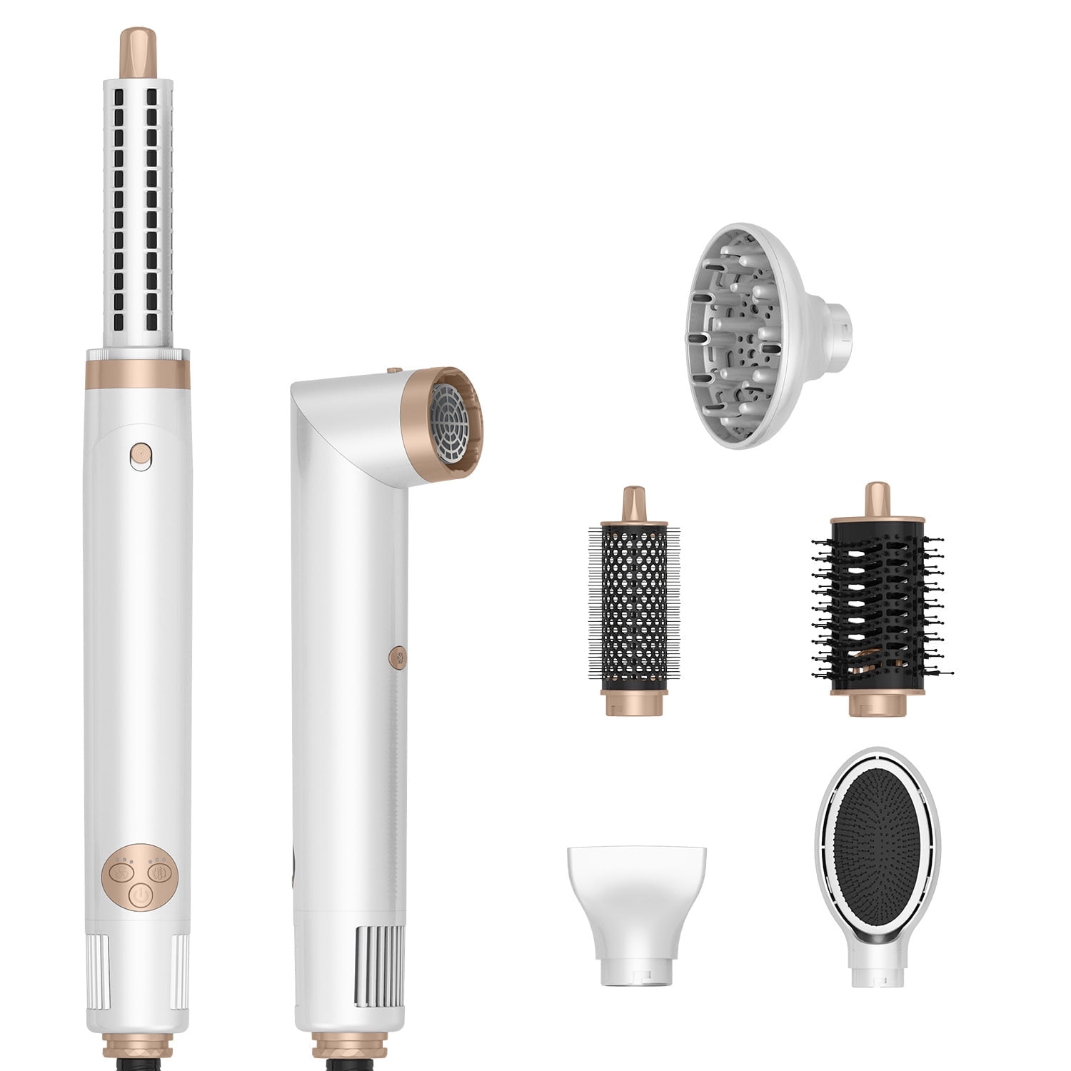 6-in-1 Foldable Hot Air Styler Kit, Professional Hair Dryer Brush System with Auto-Wrap Curlers & Diffuser for All Hair Types