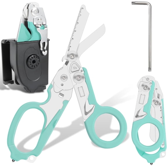 6-in-1 Foldable Trauma Shears with Holster - 420HC Stainless Steel Emergency Response Scissors, Glass Breaker