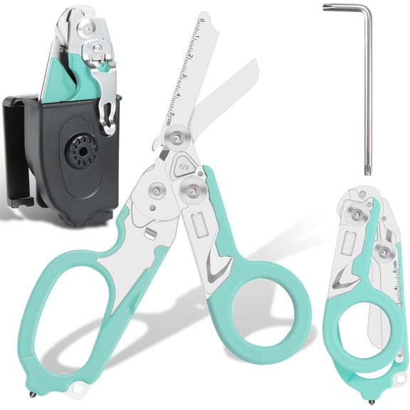 6-in-1 Foldable Trauma Shears with Holster - 420HC Stainless Steel Emergency Response Scissors, Glass Breaker