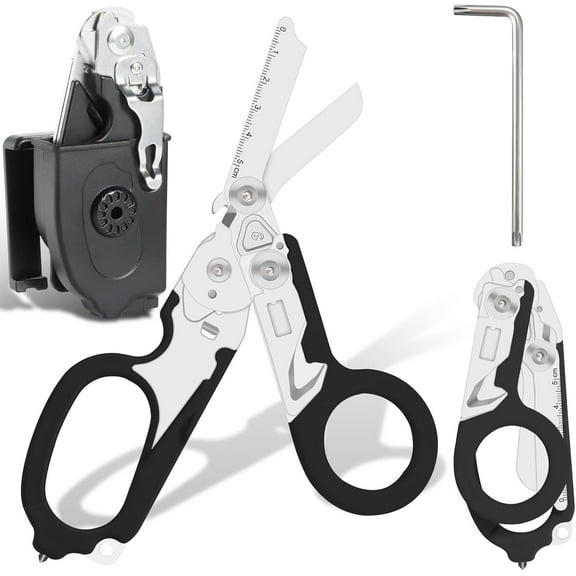 6-in-1 Foldable Trauma Shears with Holster - 420HC Stainless Steel Emergency Response Scissors, Glass Breaker