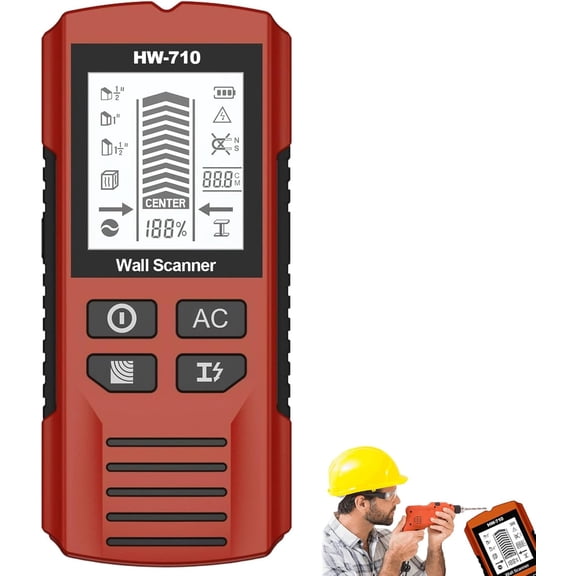 6 in 1 Handheld Wall Metal Detector With HD LCD Display, Practical Stud Finder Tool, Portable Device For Detecting Metal Cables And Wood,Red