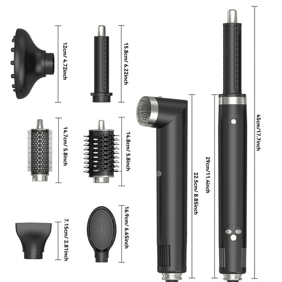 6-in-1 Hot Air Styler Kit with Interchangeable Barrels and Brushes, Complete Hair Dryer Brush Set for Curling, Volumizing, Smoothing, and Drying, All-in-One Hair Styling Tool for All Hair Types