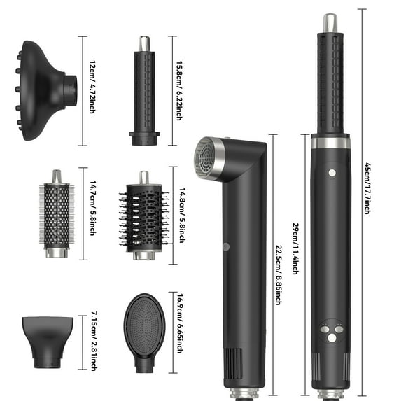 6-in-1 Hot Air Styler Kit with Interchangeable Barrels and Brushes, Complete Hair Dryer Brush Set for Curling, Volumizing, Smoothing, and Drying, All-in-One Hair Styling Tool for All Hair Types