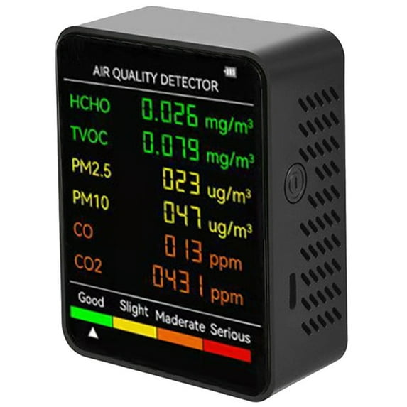 6-in-1 Indoor Air Quality Monitor – Real-Time Detection For PM2.5, Formaldehyde (HCHO), TVOC, CO2, CO & Temperature/Humidity, Portable Home Air Tester , Ideal For House, Office, Car