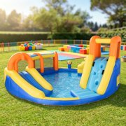 6-in-1 Inflatable Water Slide Bounce House   Kids Jumping Castle with Slide, Basket, Pool, Climbing Wall & Tunnel for Backyard Summer Water Party