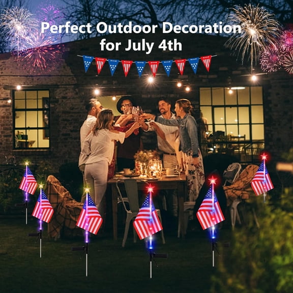 6-in-1 July 4th Decorative Solar American Flag Lights July 4th Solar Patriotic Flag Lights, 2 Modes Garden Pile Lights LED Landscape Lights Street Lights (Color Change), XY-T001