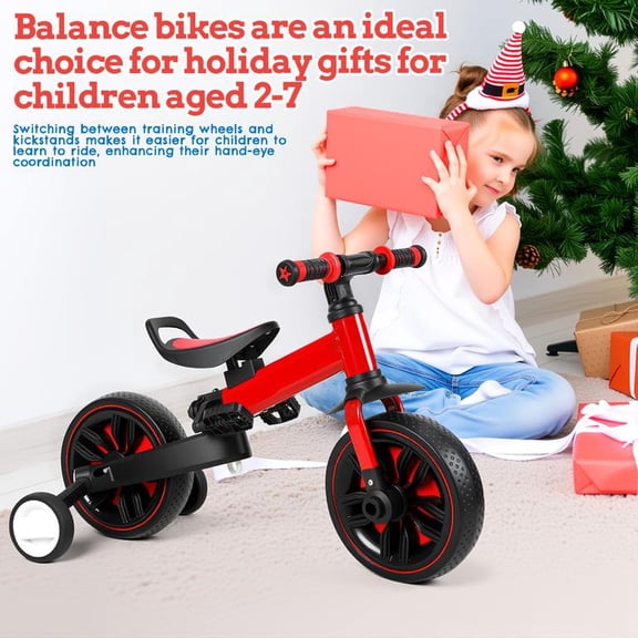 6-in-1 Kids Balance Bike for 2-5 Years, Foldable Toddler Bike with Push Handle, Training Wheels and Footrest, Tool-Free Assembly