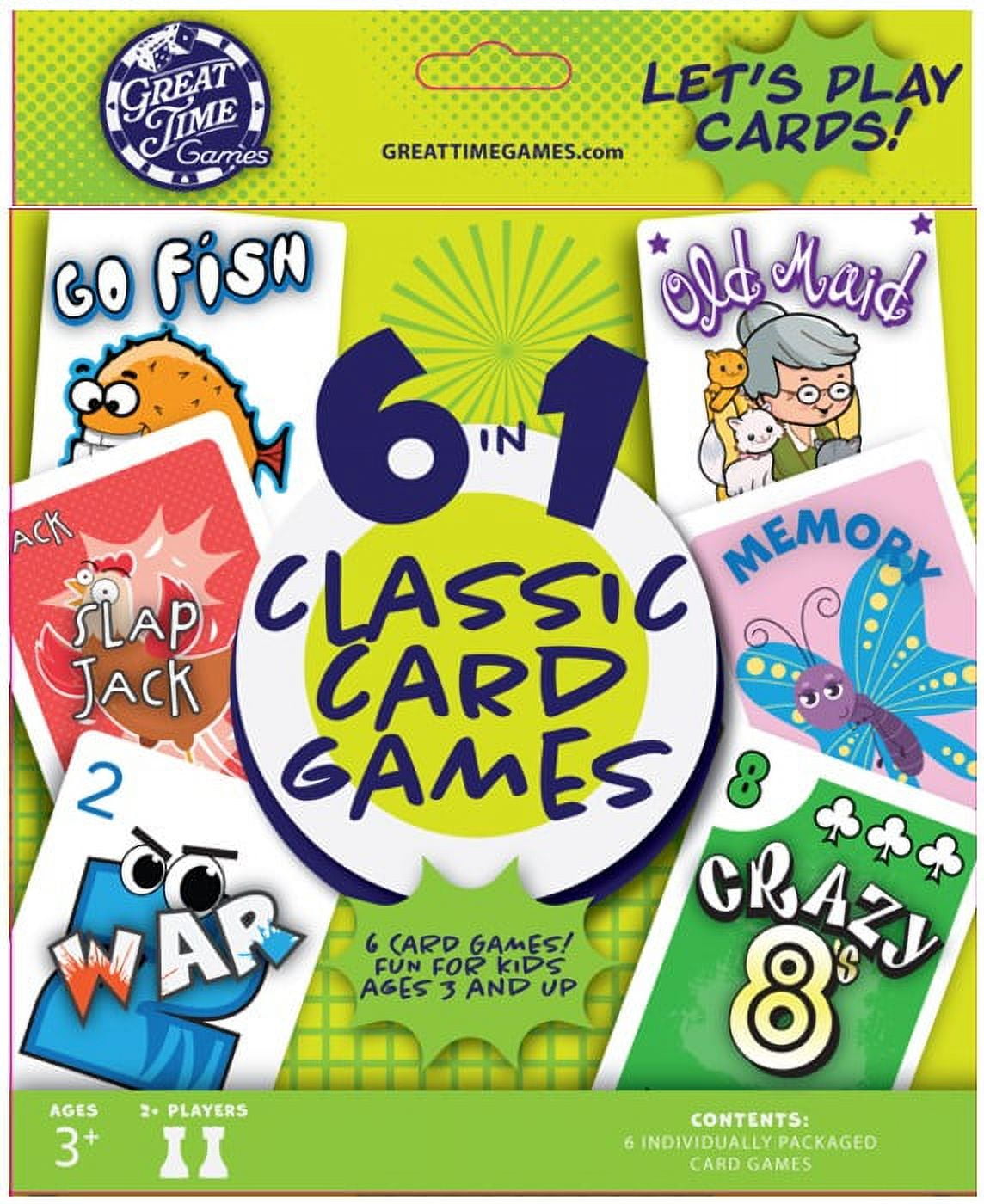 Kids Card Game Set. 6 Decks, includes Go Fish, Old Maid, Crazy 8's , Memory, Slap Jack and War