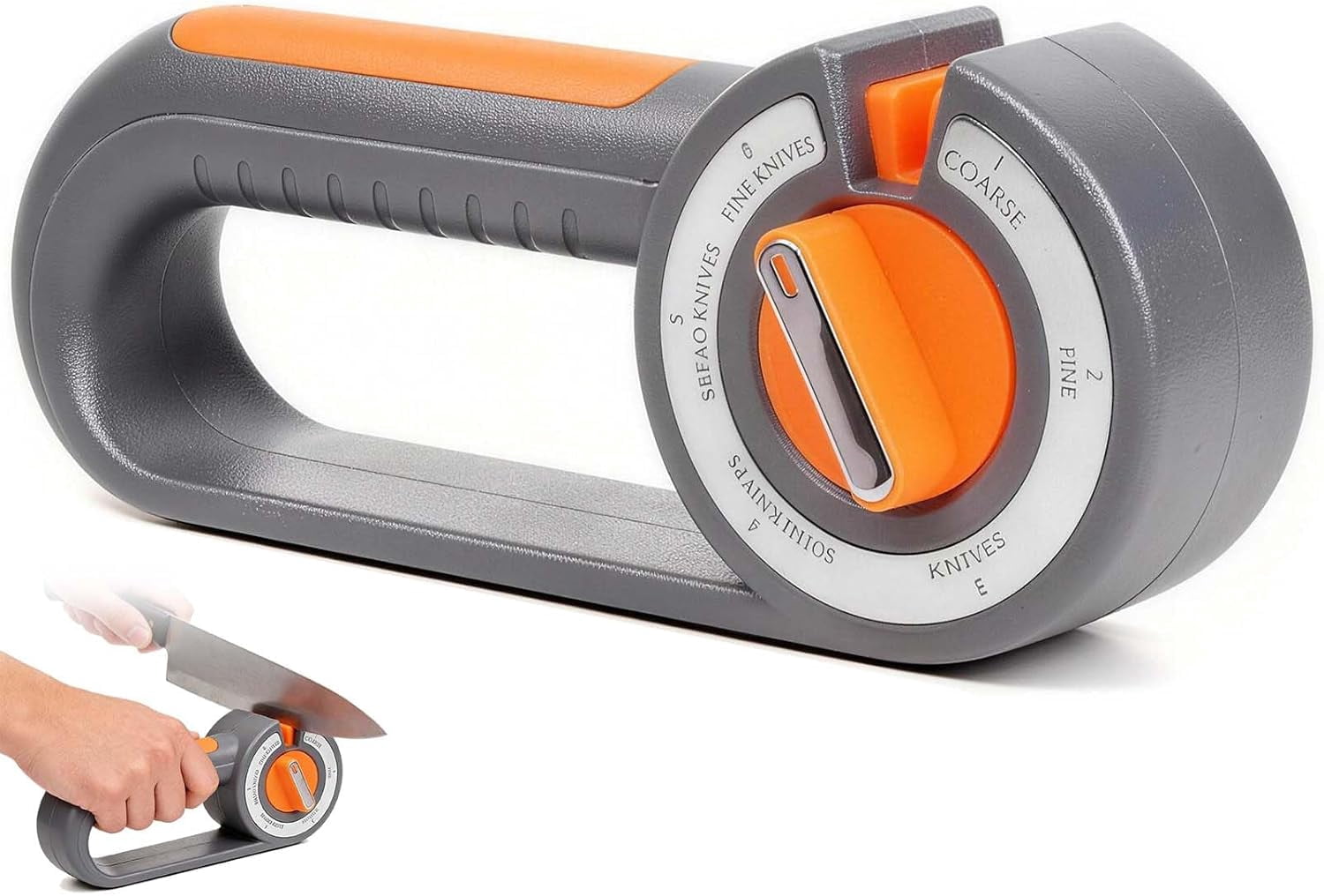 6-in-1 Knife Sharpener for Kitchen - Easy Dial Selects Mode for Chef‘s, Serrated, Scissors & Thin Blades - Non-Slip Base & Grip - Manual Sharpening Tool with Diamond, Ceramic, Tungsten