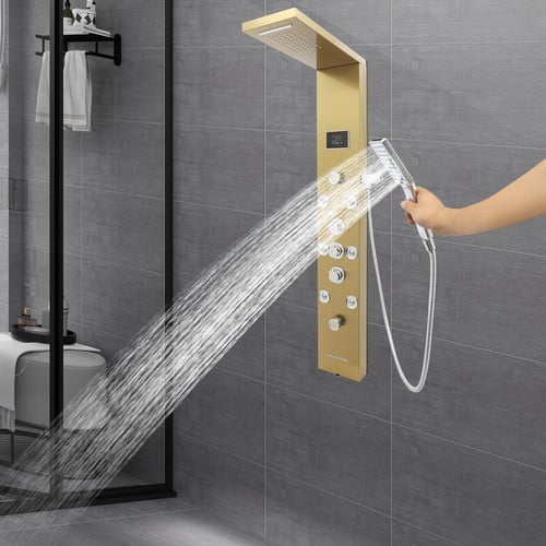 6-in-1 LED Shower Panel, Smart Shower Panel Mechanism with LED Display, Wall Mounted Full Body Shower Mechanism