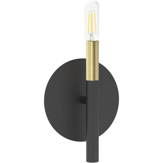 6 in. 1 Light Incandescent Wall Sconce, Matte Black & Aged Brass