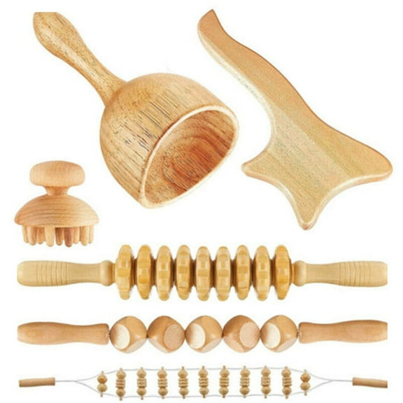 6 in 1 Maderoterapia Kit Wood Therapy Massage Tool Anti-Cellulite Massager Set Gua Sha
