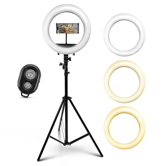 iDance LED Ring Light with Cell Phone Holder, 12", USB Powered with Bluetooth Remote Control and Foldable Adjustable Tripod Stand, Selfie, Makeup Ring Light with Universal iPad Mini Holder