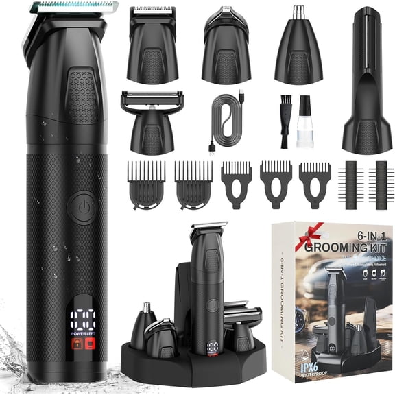 6-in-1 Men's Kit, Cordless Beard Trimmer & Hair Clipper for Men with Nose Hair Trimmer & Mustache Trimmer Attachments, USB Rechargeable Personal Care Set, Gifts for Men