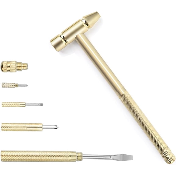 6-in-1 Micro Mini Multifunctional Anti-Corrosion and Anti-Rust Copper Hammer and Screwdriver Hand Tool, Mini Screwdriver Hammer is perfect for opening walnut repair drone phones