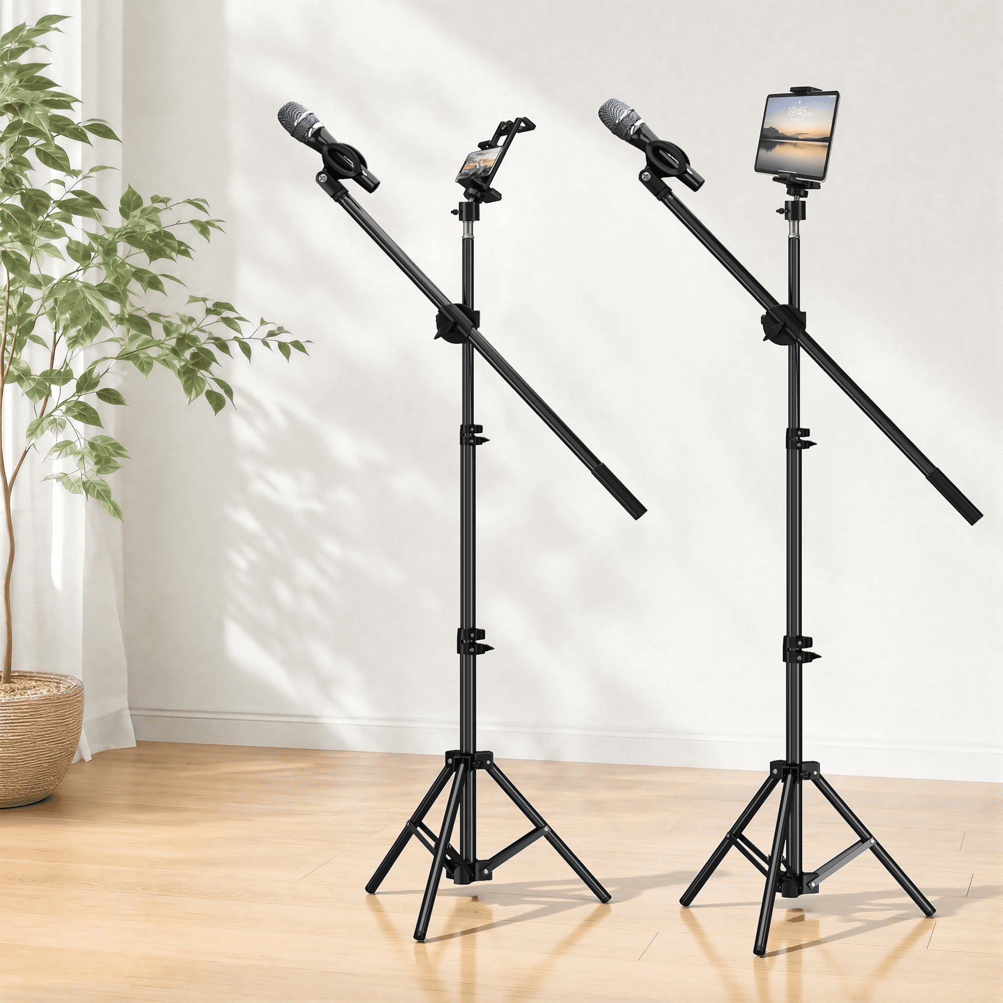 6 in 1 Microphone Stand, Floor Mic Stand with Phone and Tablet Holder ...