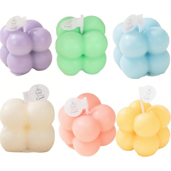 6-in-1 Mini Soy Wax Candles Gift Set Eco-Friendly Aromatherapy, Lavender/Peach/Sea Salt Scents, Bubble Shaped Decorative CandlestickPremium Scented Candles for Relaxation/Meditation for Home