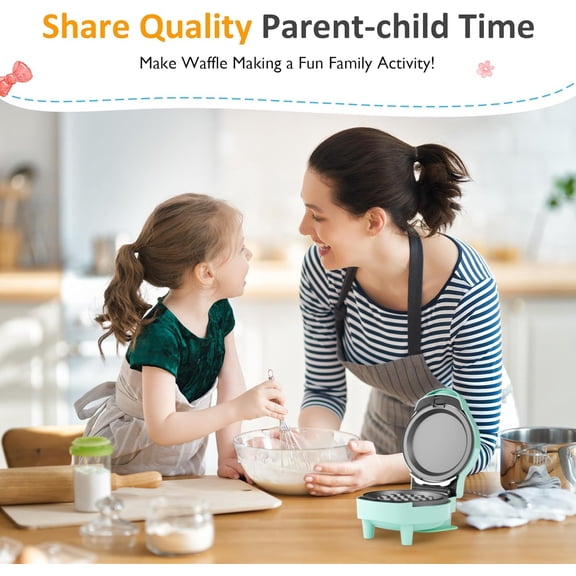 6 in 1 Mini Waffle Maker, 4” Waffle Iron with Removable Non-stick Plates, Perfect Mini Waffle Maker Machine for Kids and Families, Light Blue