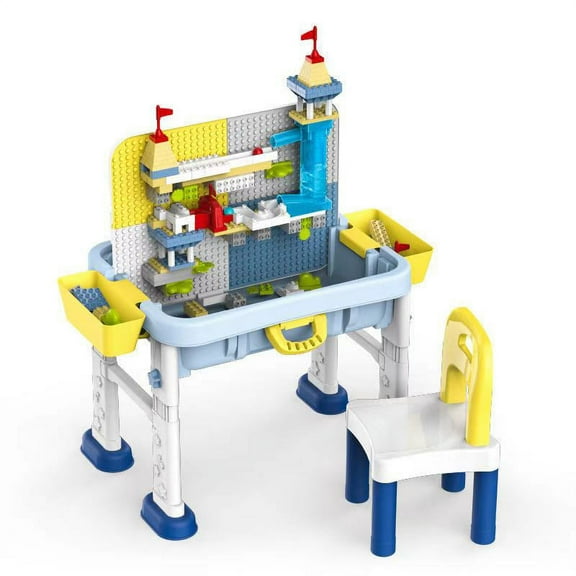 6-in-1 Multi Activity Table Set Large Building Blocks Compatible Bricks Toy, Play Table Includes 1 Chair and Building Block Table with Storage, (Does Not contain all building blocks on the picture)