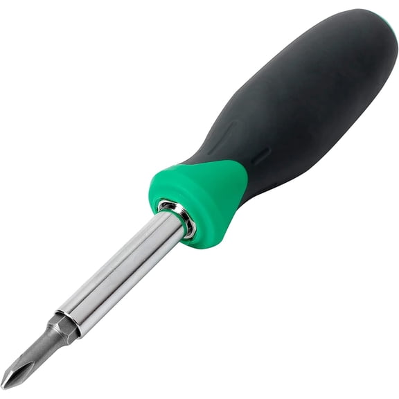 6-in-1 Multi-Bit Screwdriver and Nut Driver Tool with Cushion Grip Handle, Slotted and Phillips Bits, Multicolor