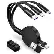 6-in-1 Multi Charger Cable with Aluminum Alloy Panel - 66W PD USB-C Fast Charger, CarPlay Enabled Data Sync Cable for Phone, Laptop, Tablet, and Car Use - Black