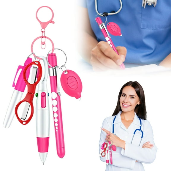 6-in-1 Multi-Function Keychain Pen Set with LED Light and Foldable Scissors