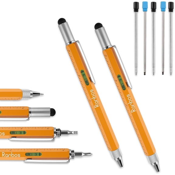 6-in-1 Multi-Function Tool Pen, Aluminum Ballpoint Pen with Ruler, Level, Screwdriver and Stylus, Perfect Gift for Men and DIYers