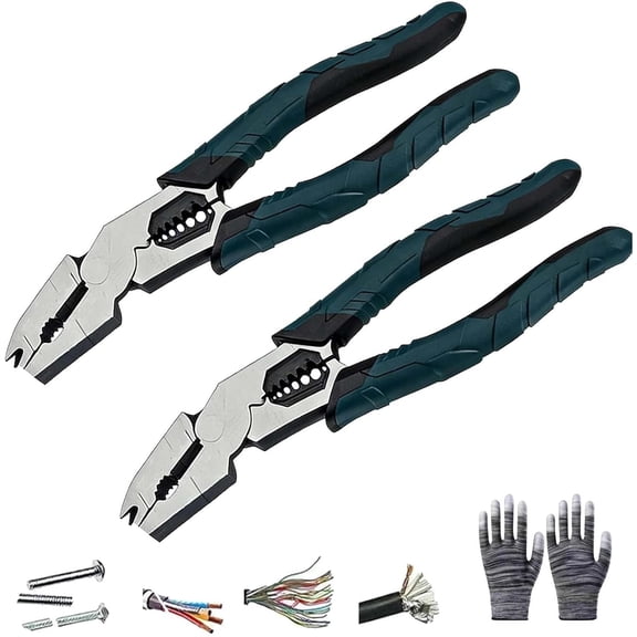 6-in-1 Multi-Function Wire Stripper Pliers CR-V Steel Diagonal Cutters for Nails Electrical Cables Special Tools,Industrial-Grade Multi-Function Cutting Pliers/Nail Puller/Wire Cutter/Stripper (2PCS)