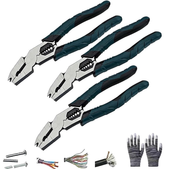 6-in-1 Multi-Function Wire Stripper Pliers CR-V Steel Diagonal Cutters for Nails Electrical Cables Special Tools,Industrial-Grade Multi-Function Cutting Pliers/Nail Puller/Wire Cutter/Stripper (3PCS)