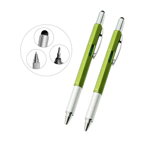 6 in 1 Multi-Tool Pen Pocket Screwdriver Metal Multitool Pen Stylus Handy Bubble Spirit Level Ruler Gifts for Men(2PC)
