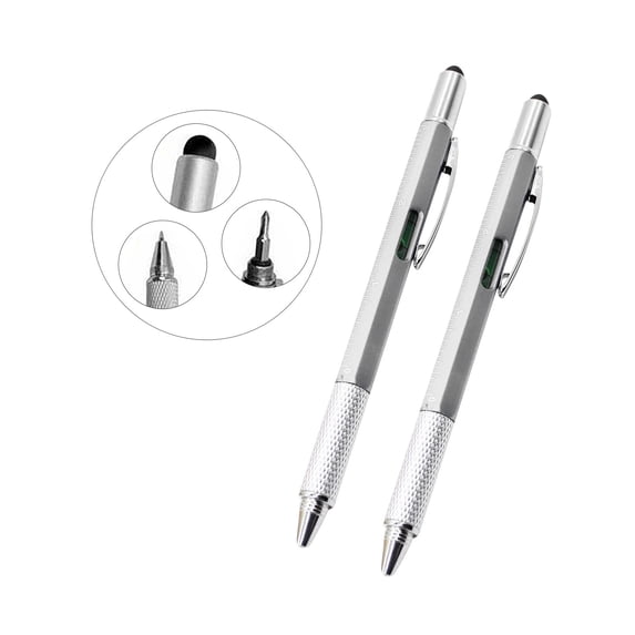6 in 1 Multi-Tool Pen Pocket Screwdriver Metal Multitool Pen Stylus Handy Bubble Spirit Level Ruler Gifts for Men(2PC)