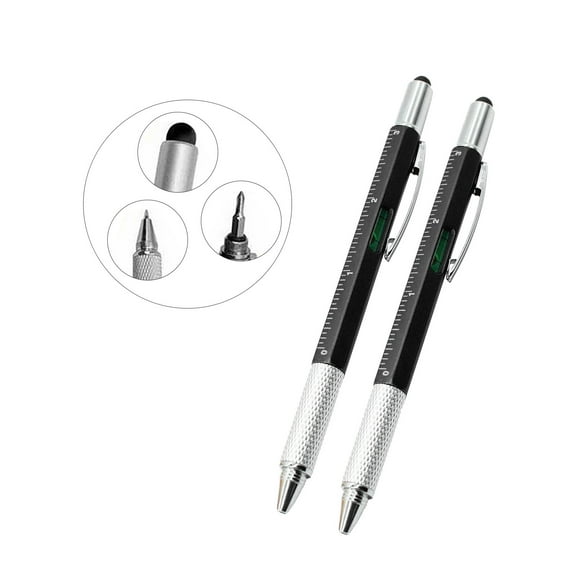 6 in 1 Multi-Tool Pen Pocket Screwdriver Metal Multitool Pen Stylus Handy Bubble Spirit Level Ruler Gifts for Men(2PC)