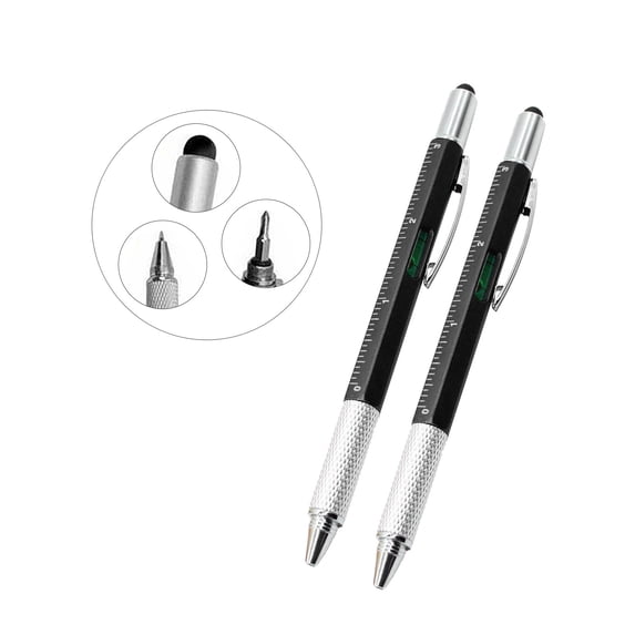 6 in 1 Multi-Tool Pen Pocket Screwdriver Metal Multitool Pen Stylus Handy Bubble Spirit Level Ruler Gifts for Men(2PC)