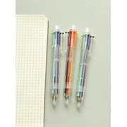 6-in-1 Multi-color Transparent Design Retractable Ballpoint Pen For Aesthetic Office/School Supplies