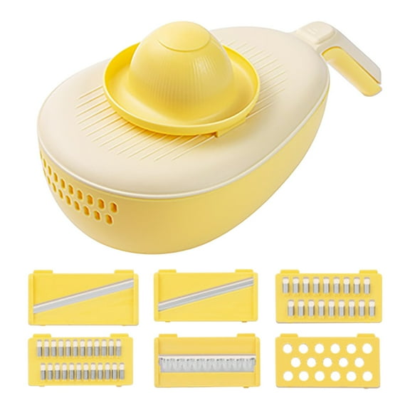 6-in-1 Multifunction Vegetable Chopper, Kitchen Slicer Dicer with Interchangeable Blades, Non-Slip Handle, Draining Basket, Food Cutter Grater for Onion, Potato, Fruit and Veggies