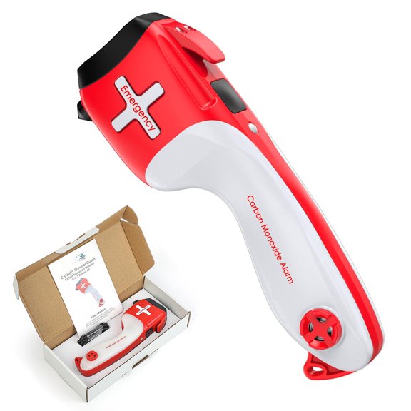 6-in-1 Multifunctional Emergency Tool Flashlight Red with CO Detector Window Breaker Seat Belt Cutter