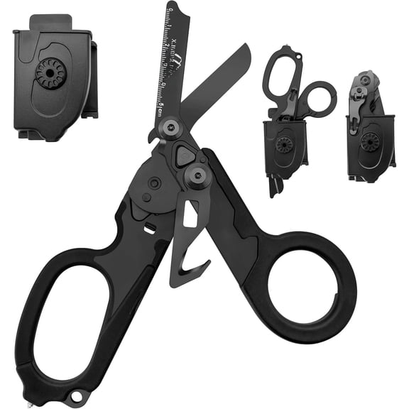 6 in 1 Multifunctional Trauma Shears Foldable with Strap | Carbon Black (Carbon Black)