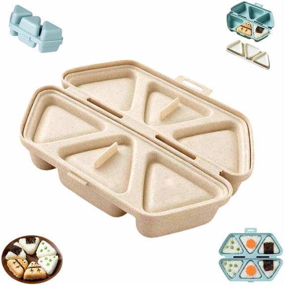 6-in-1 Onigiri Mold Set, Silicone Triangle Sushi Molds, Portable Rice Container for Seaweed Sushi Musubi (Beige)