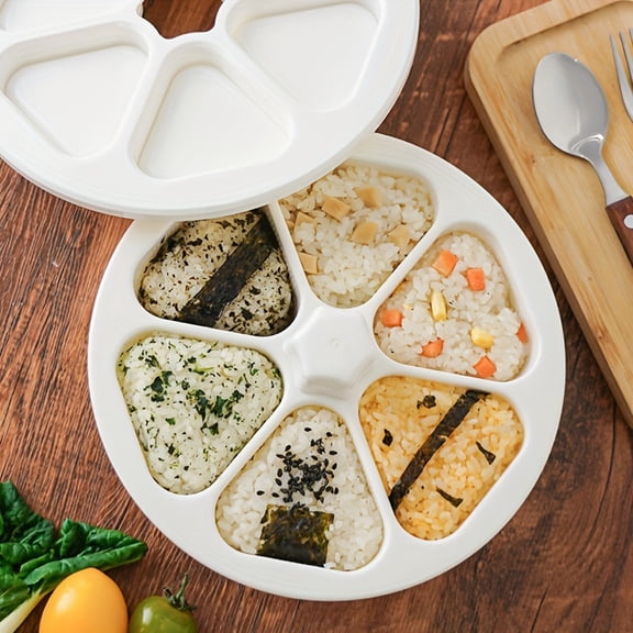 6 in 1 Onigiri Mold Triangle Sushi Mold Multifunctional Rice Ball Mold for Making and Storing Sushi - Once Quickly Make 6pcs Onigiri White