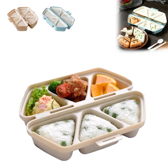 6-in-1 Onigiri Rice Ball Mold Set | Nonstick Sushi Maker, 6 Cavities, Rice Storage Container, Portable Bento Box, Dishwasher Safe, Compact, Kitchen Tool for Seaweed Rice Balls, Lunch, Picnics