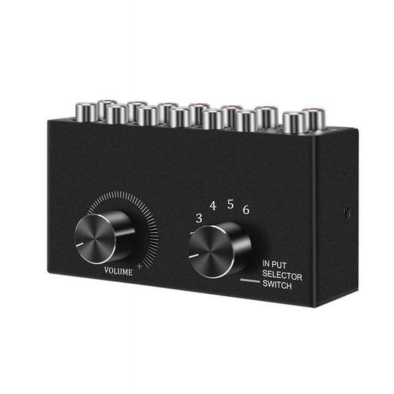 6 in 1 Out L / R Stereo Audio Switcher with Mute Button Portable Switch Splitter