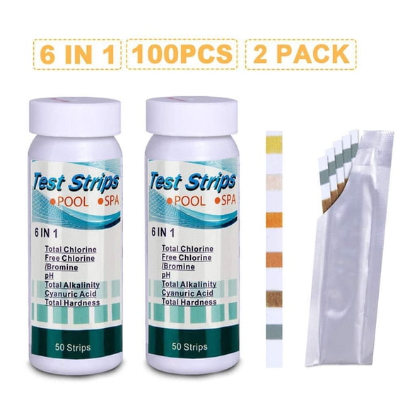 6-in-1 Pool and Spa Test Strips 100 Count, Fast Water for pH, , Alkalinity, Hardness and Cyanuric Acid