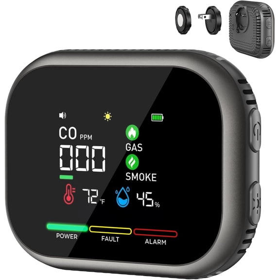 6-in-1 Portable Air Quality Monitor, Environment Detector,HD Display Temperature Humidity,Built-in Battery,High Accuracy Sensors for Home, RV,Hotel,Camping,Car,Travel,Black,1 packs