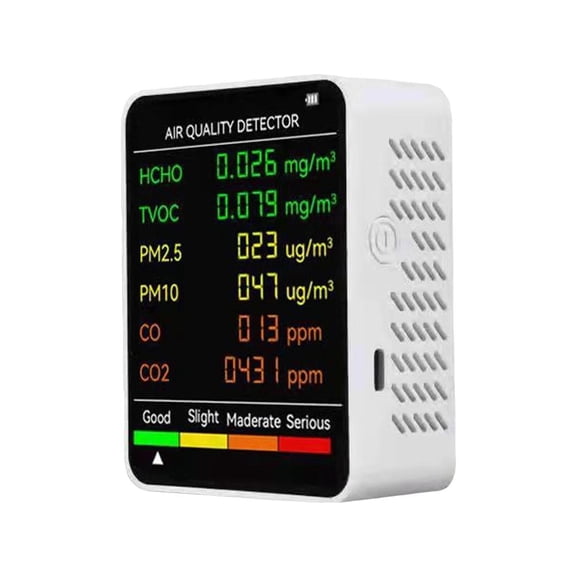 6 in 1 Portable Air Quality Monitor with Large Screen Detects PM2.5 PM10 HCHO TVOC CO CO2 for Home Office Travel